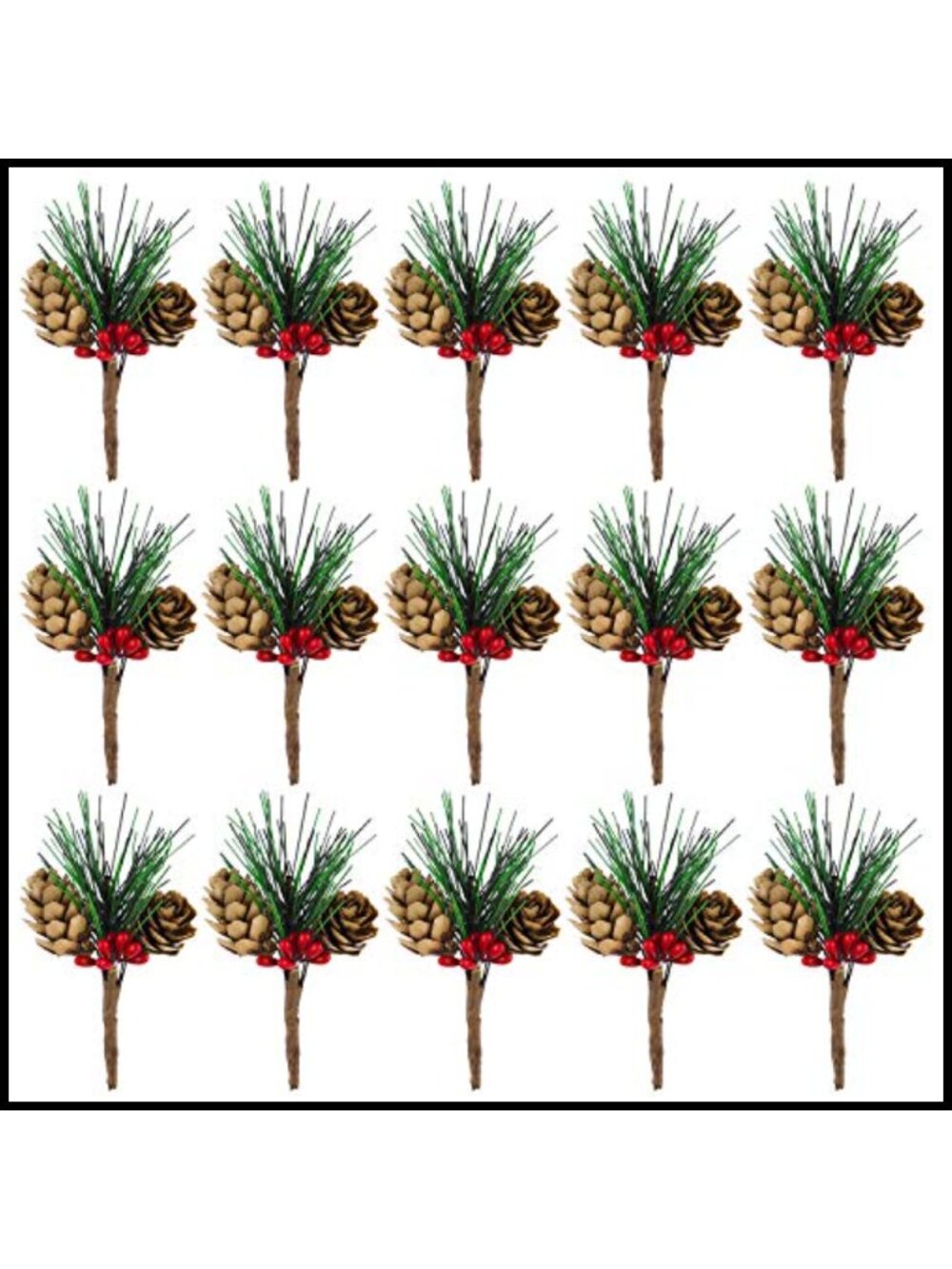 15 Pcs Artificial Pine Cone Picks & Holly Berry Christmas Decor Wreath